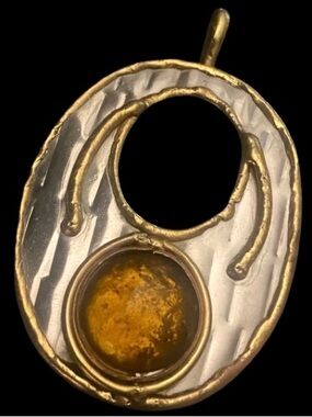 Vintage Oversized Modernist Bi-Metal Pendant Brutalist Style MCM Nordic Design